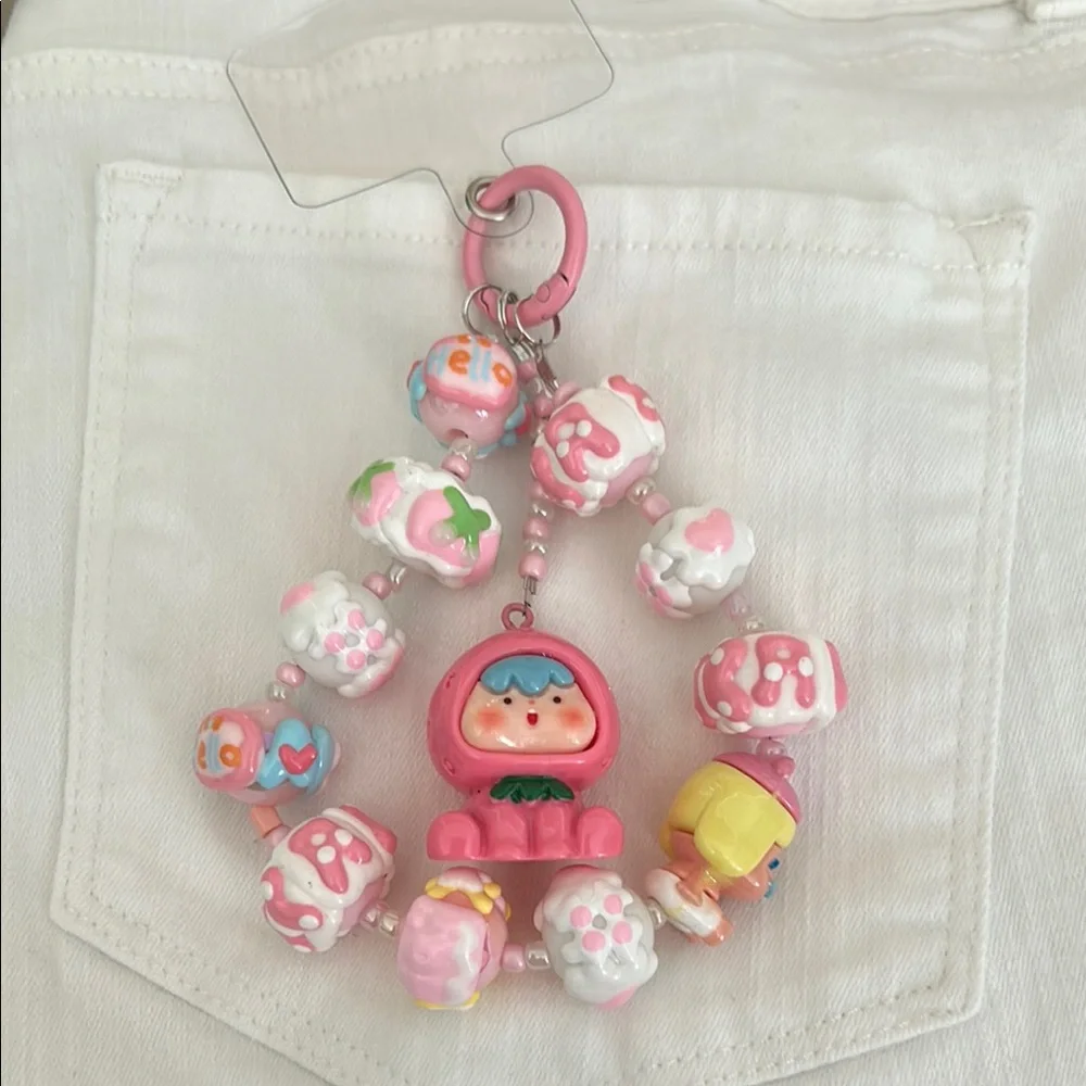 Pink and Blue Doll Charm Phone Chain